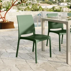Set tavolo da giardino esterno dehors con vetro 150x90 cm bianco + 6 sedie verde Ivy
