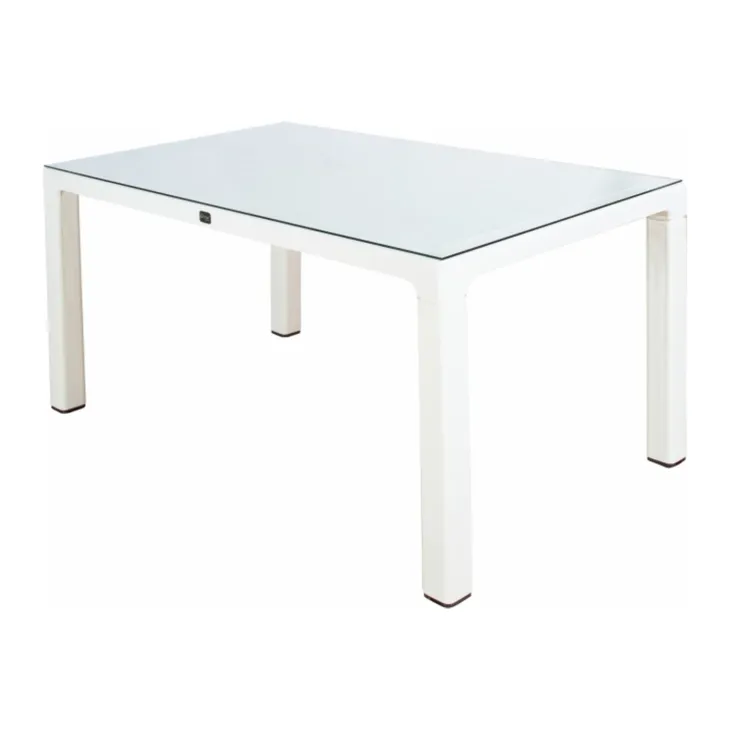 Set tavolo da giardino esterno dehors con vetro 150x90 cm bianco + 6 sedie verde Ivy