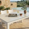 Set tavolo da giardino esterno bar dehors rettangolare 150x90cm + 6 sedie effetto rattan bianco Conchiglia