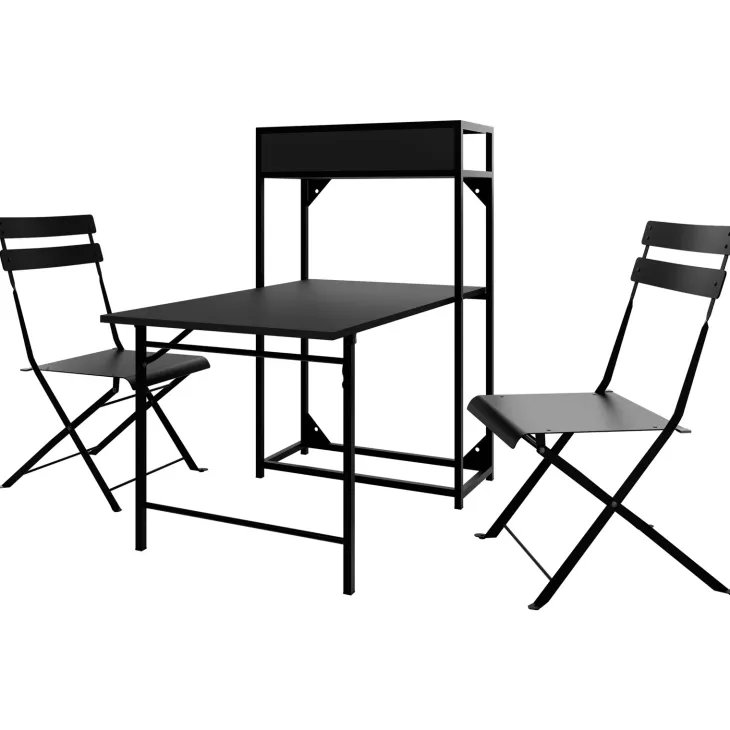 Set tavolo da giardino 2 sedie con fioriera nero Marin