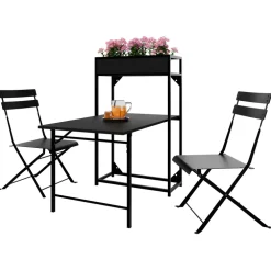 Set tavolo da giardino 2 sedie con fioriera nero Marin