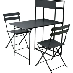 Set tavolo da giardino 2 sedie con fioriera nero Marin