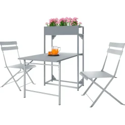 Set tavolo da giardino 2 sedie con fioriera grigio Marin