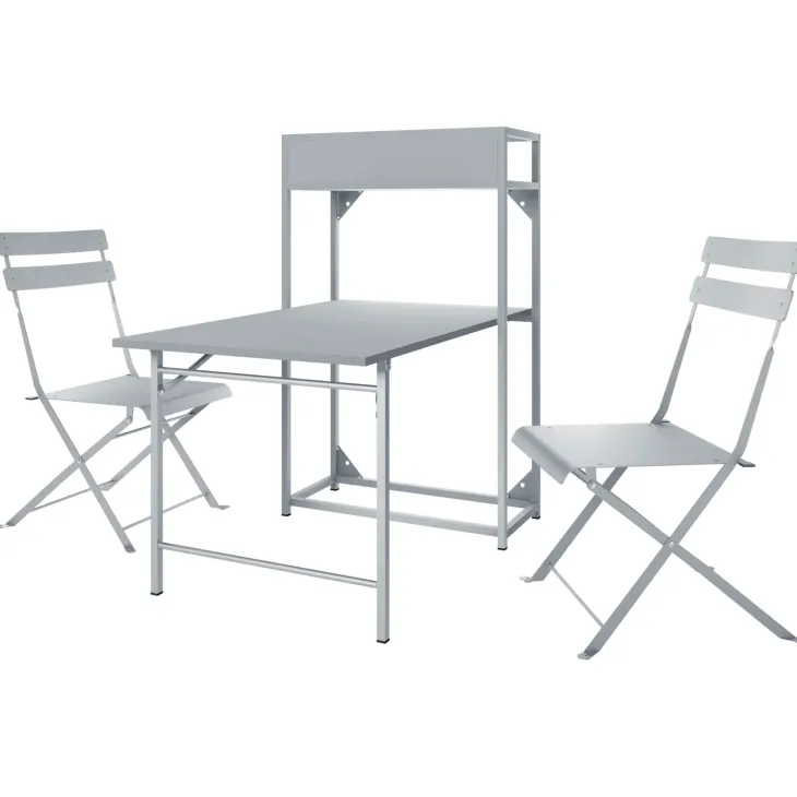 Set tavolo da giardino 2 sedie con fioriera grigio Marin