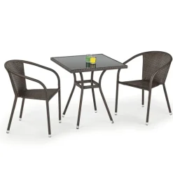 Set tavolo in vetro 70x70cm + 2 sedie da giardino in rattan marrone Cubby