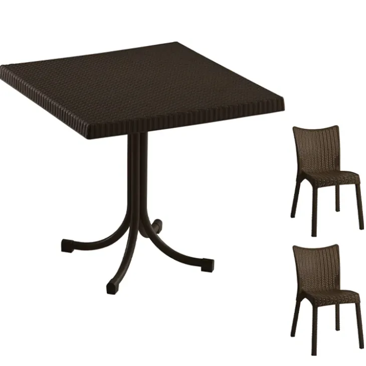 Set tavolo 80x80cm + 2 sedie da giardino polipropilene marrone Blossom