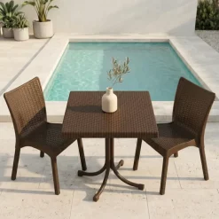 Set tavolo 80x80cm + 2 sedie da giardino polipropilene marrone Blossom