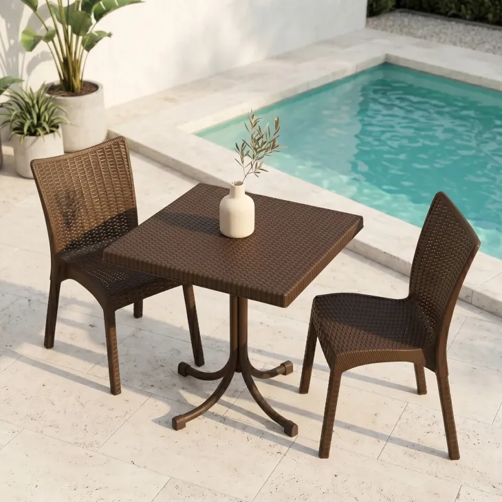Set tavolo 80x80cm + 2 sedie da giardino polipropilene marrone Blossom