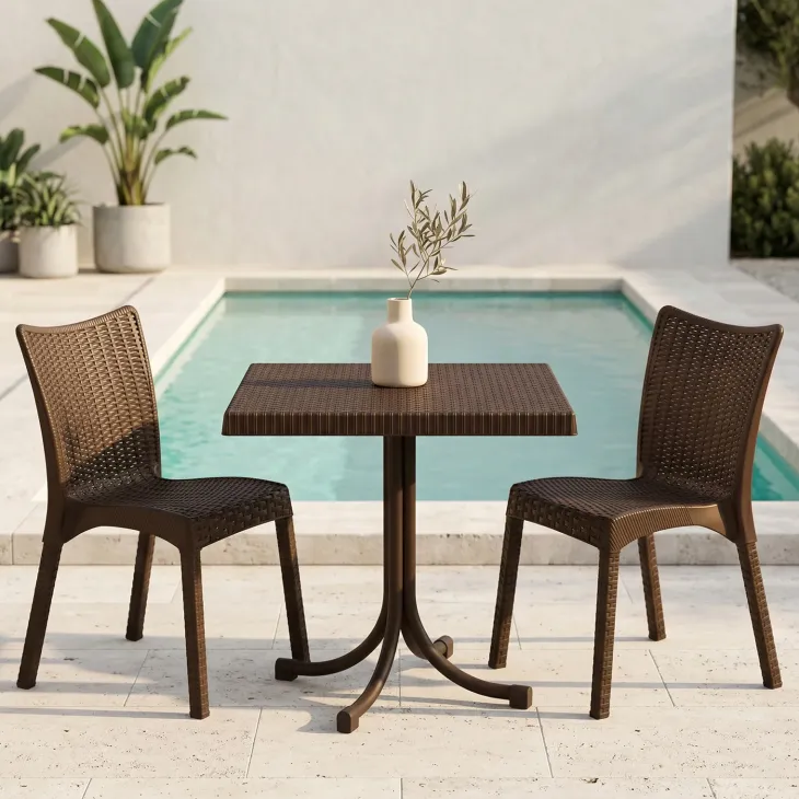 Set tavolo 80x80cm + 2 sedie da giardino polipropilene marrone Blossom