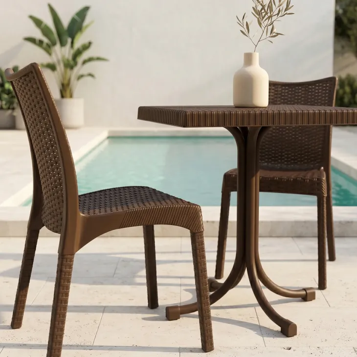 Set tavolo 80x80cm + 2 sedie da giardino polipropilene marrone Blossom
