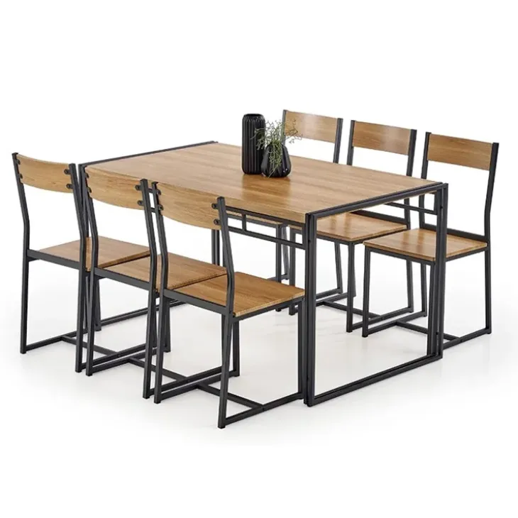 Set tavolo 140x80cm + 6 sedie moderno acciaio rovere Zamora