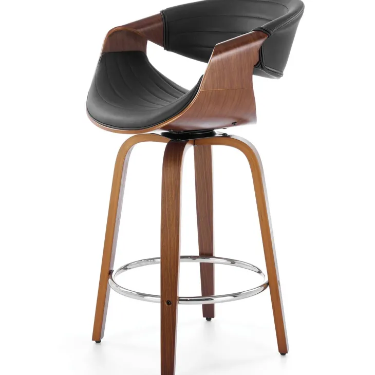 Sgabello alto da bar in ecopelle moderno noce nero Ruby