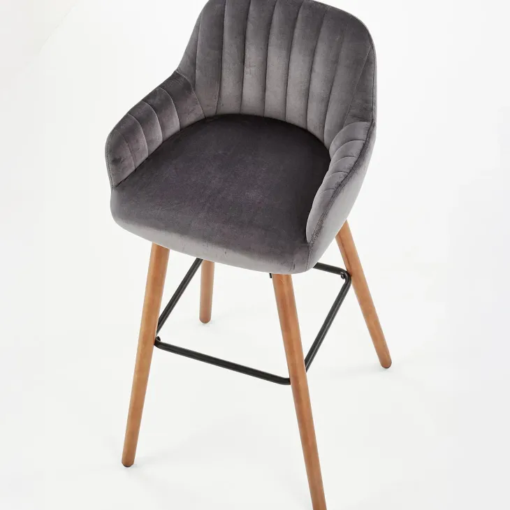 Sgabello alto imbottito stile scandinavo in velluto grigio rovere Nate