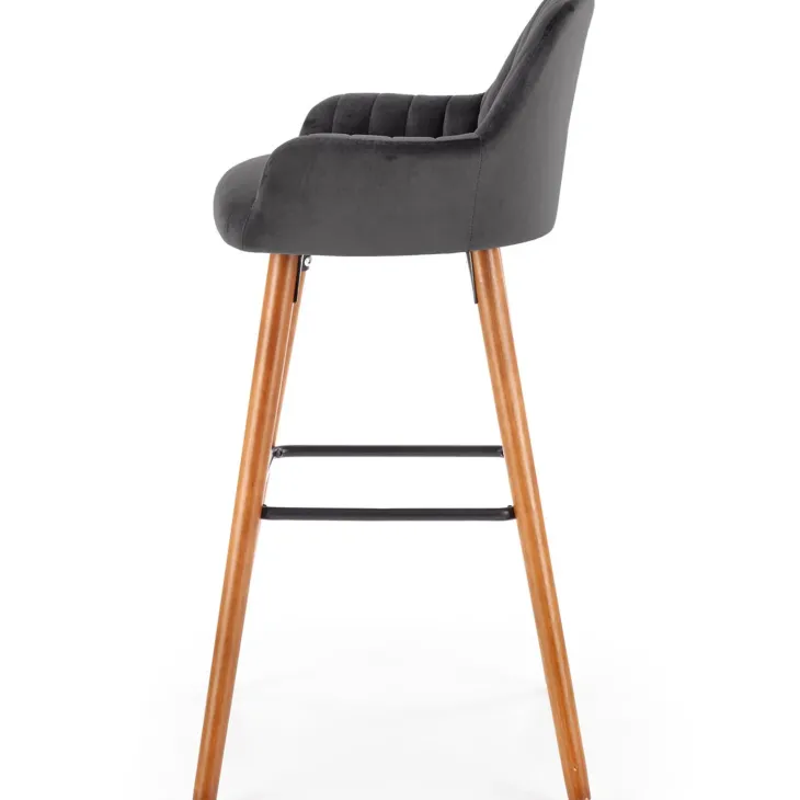 Sgabello alto imbottito stile scandinavo in velluto grigio rovere Nate