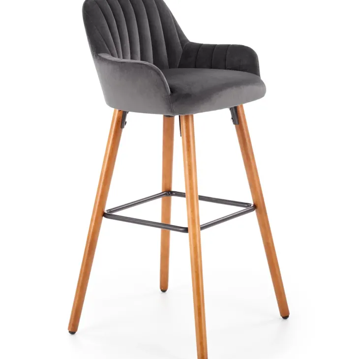 Sgabello alto imbottito stile scandinavo in velluto grigio rovere Nate