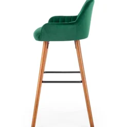 Sgabello alto imbottito stile scandinavo in velluto verde scuro rovere Nate