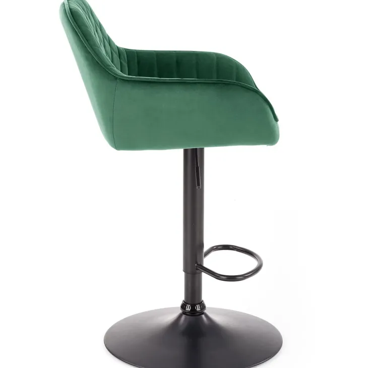 Sgabello alto regolabile con braccioli in velluto verde nero Arsel