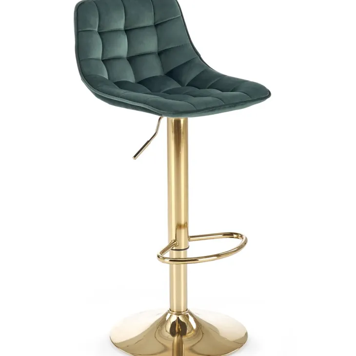Sgabello alto regolabile in velluto moderno verde scuro oro Marisol