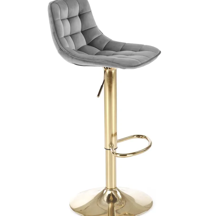 Sgabello alto regolabile in velluto moderno grigio oro Marisol