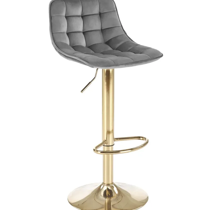 Sgabello alto regolabile in velluto moderno grigio oro Marisol