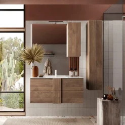 Specchiera bagno con led e pensile 80x110cm rovere scuro Alvarez