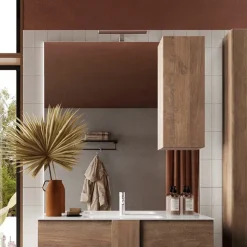Specchiera 100x110cm bagno con led e pensile rovere scuro Alvarez