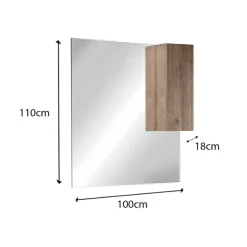 Specchiera 100x110cm bagno con led e pensile rovere scuro Alvarez