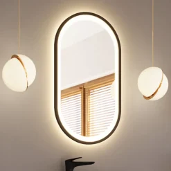 Specchio da parete con led 50x90cm nero Glossy 2