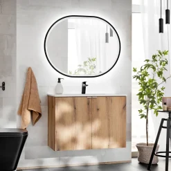 Specchio da parete con led 70x90cm nero Glossy 3