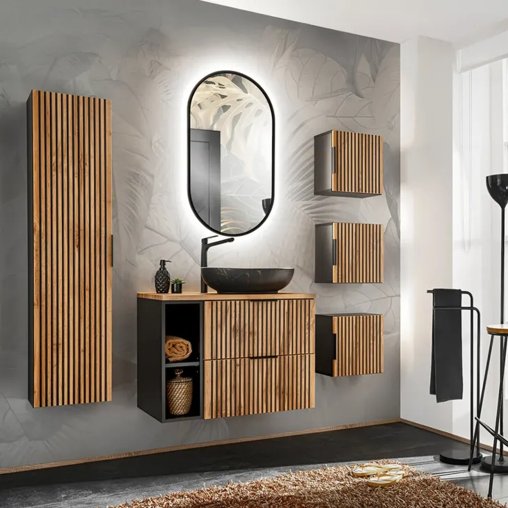 Specchio da parete retroilluminato 50x90cm nero Glossy
