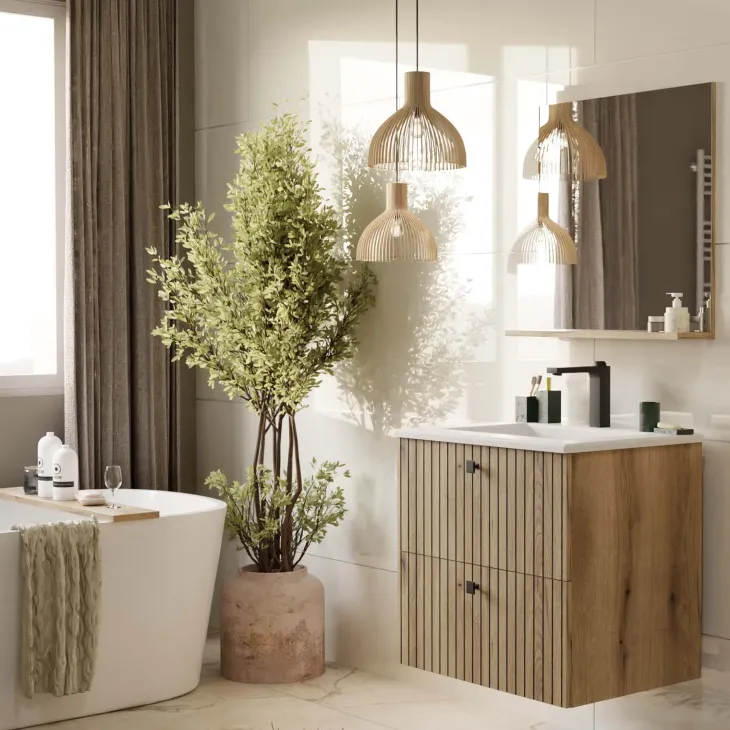 Specchio da parete 60x62h cm con mensola rovere Timeless
