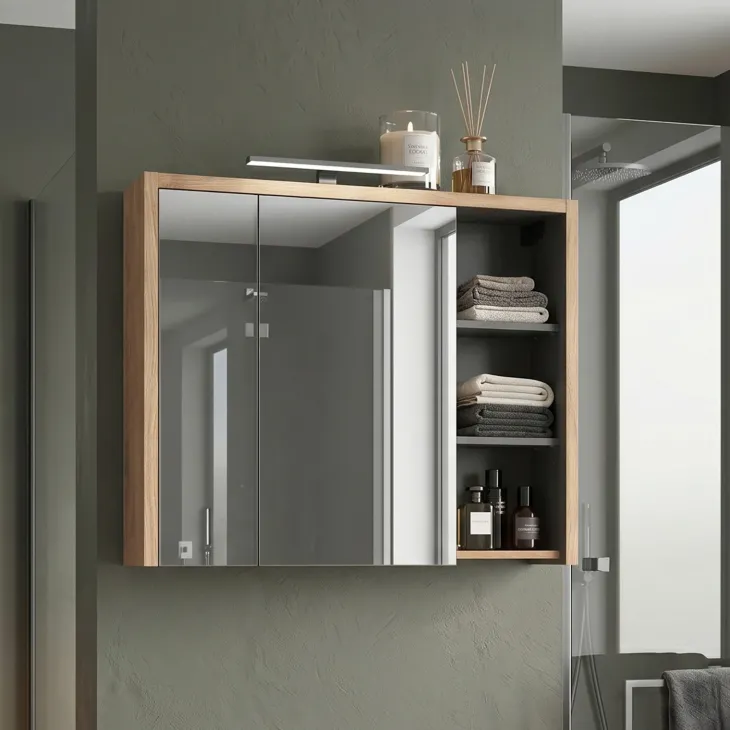 Specchio mobile contenitore 100x75cm 2 ante rovere antracite Veny