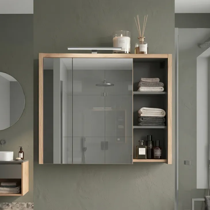 Specchio mobile contenitore 100x75cm 2 ante rovere antracite Veny