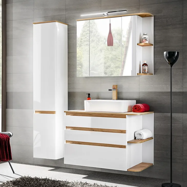 Specchio mobile contenitore 94x72cm 3 ante bianco rovere Dual
