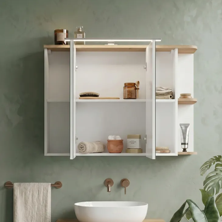 Specchio mobile contenitore 94x72cm 3 ante bianco rovere Dual