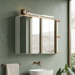 Specchio mobile contenitore 94x72cm 3 ante bianco rovere Dual