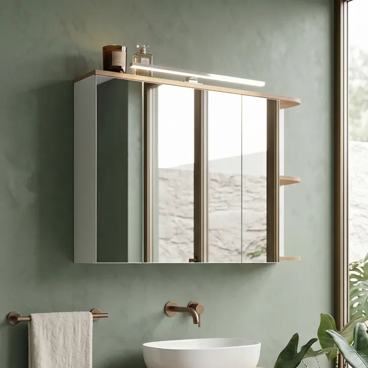 Specchio mobile contenitore 94x72cm 3 ante bianco rovere Dual