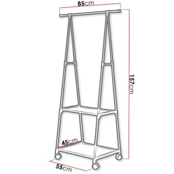 Stand appendiabiti 85x157h cm con ruote moderno nero Dustin