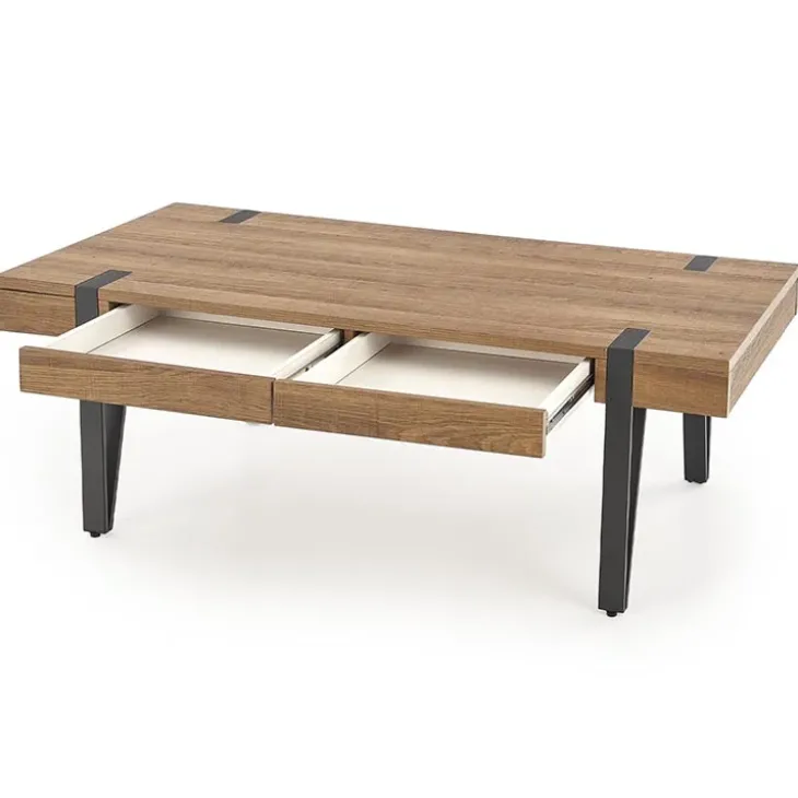 Tavolino da salotto con cassetti 120x55cm noce acciaio nero Yonok