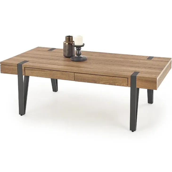Tavolino da salotto con cassetti 120x55cm noce acciaio nero Yonok