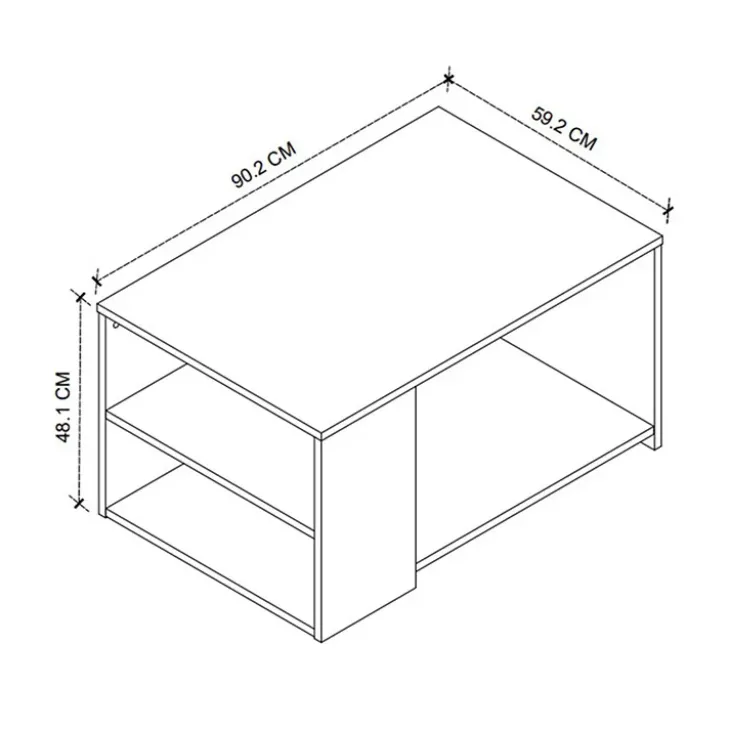 Tavolino da salotto con ripiani 90x59cm antracite rovere rustico Luzon
