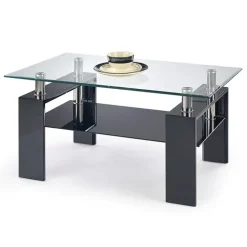 Tavolino da salotto con ripiano 110x60cm nero vetro acciaio Nigel