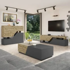 Tavolino da salotto contenitore 124x60cm apribile rovere antracite Modesta
