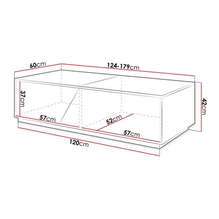 Tavolino da salotto contenitore 124x60cm apribile rovere antracite Modesta