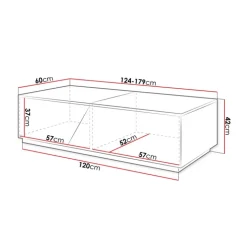 Tavolino da salotto contenitore 124x60cm apribile rovere bianco Modesta