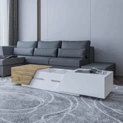 Tavolino da salotto contenitore 124x60cm apribile rovere bianco Modesta