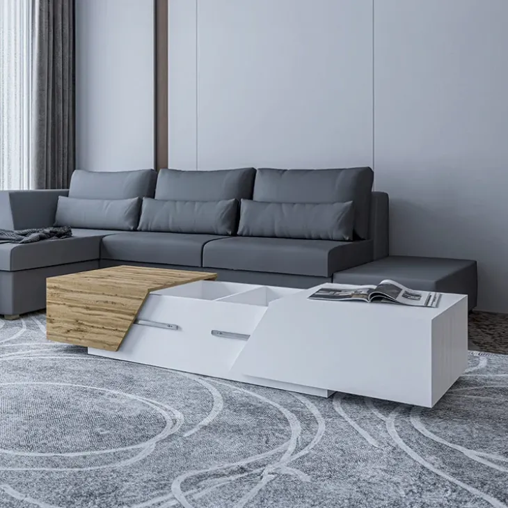 Tavolino da salotto contenitore 124x60cm apribile rovere bianco Modesta