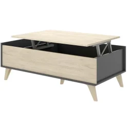 Tavolino da salotto contenitore 99x60cm design moderno rovere grafite Elmer