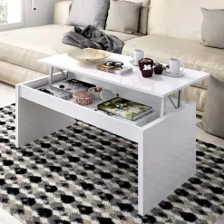 Tavolino da salotto contenitore 102x50cm design moderno bianco lucido Paris