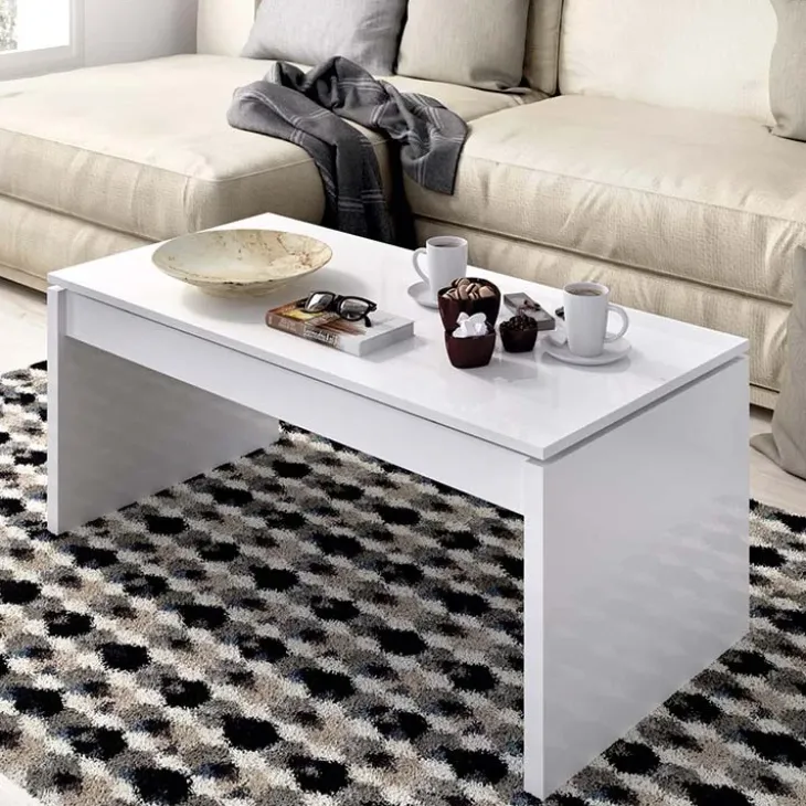 Tavolino da salotto contenitore 102x50cm design moderno bianco lucido Paris